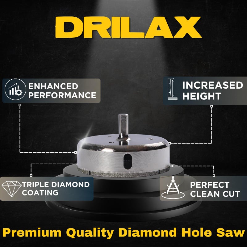 DRILAX طقم مناشير ثقوب الماس 4 بوصة من دريلاكس | عمق 1-1/8" | منشار ثقوب للبلاط والزجاج مع دليل موضع ووظيفة تبريد بالماء | للسيراميك، البورسلين، الحجر، البلاط، الزجاج - Image 3